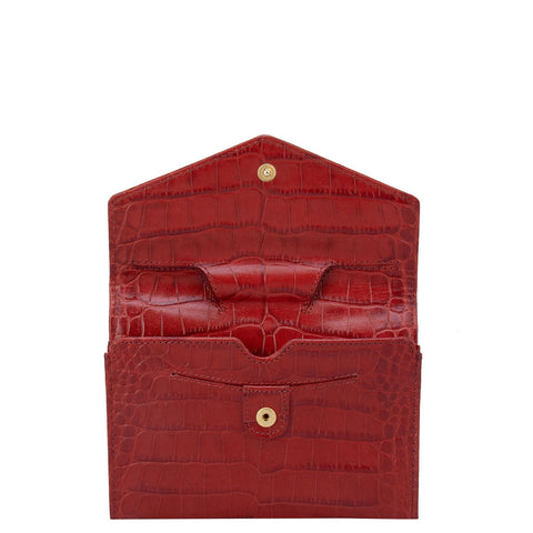 Red Croco Effect Passport Case With Flap