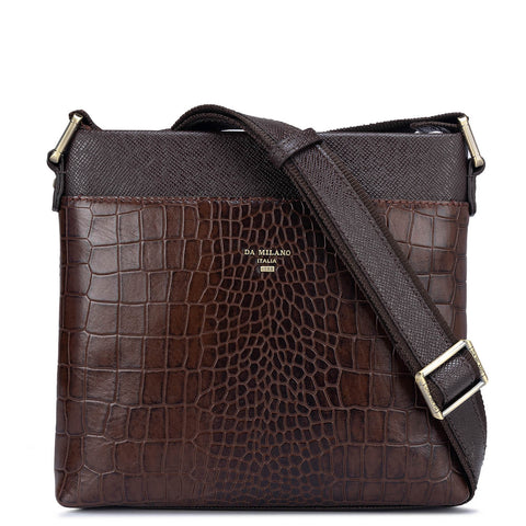 Brown Croco Textured Men Sling Bag