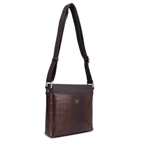 Brown Croco Textured Men Sling Bag