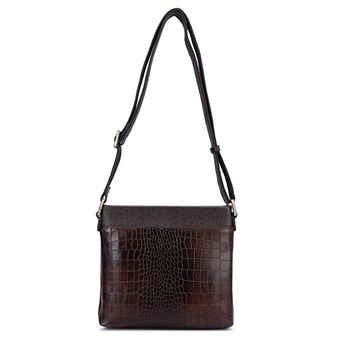 Brown Croco Textured Men Sling Bag