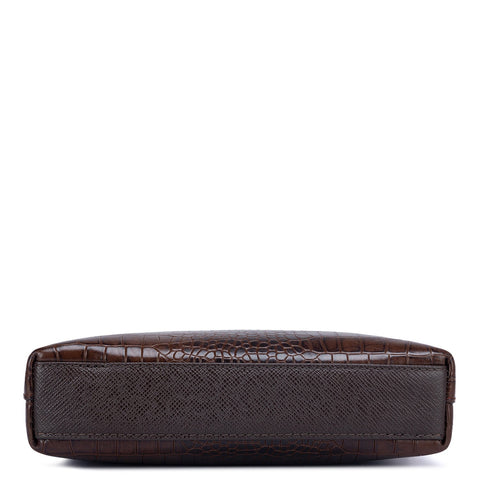 Brown Croco Textured Men Sling Bag