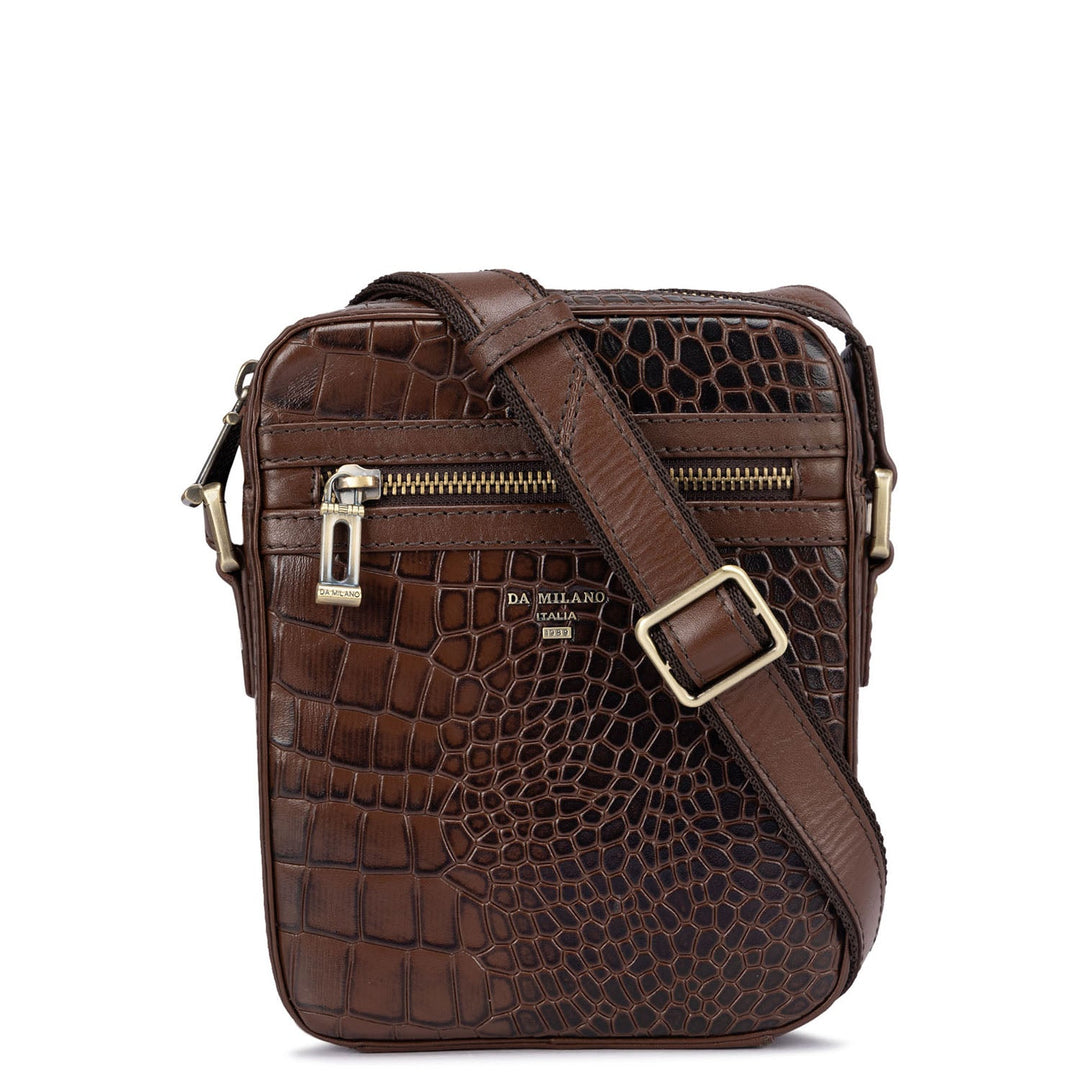 Croco Leather Men Sling  - Brown