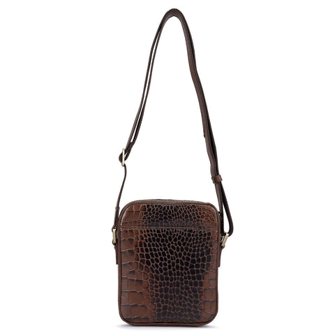 Croco Leather Men Sling  - Brown