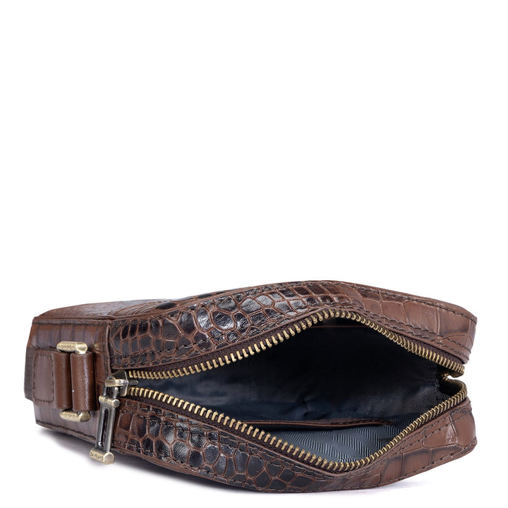 Croco Leather Men Sling  - Brown