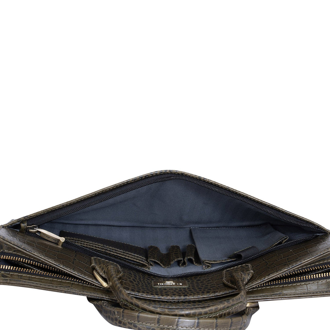 Military Green Croco Leather Computer Sleeve - Upto 14"