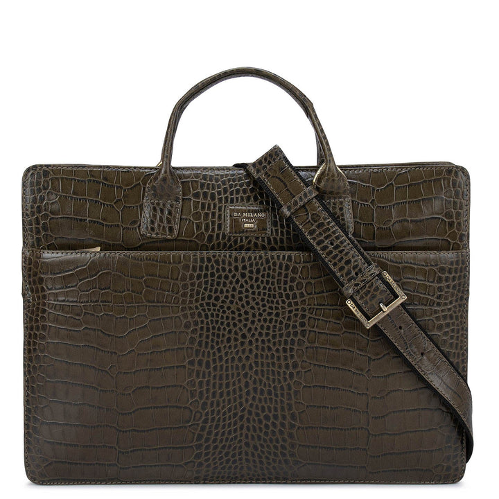 Military Green Croco Leather Computer Sleeve - Upto 14"