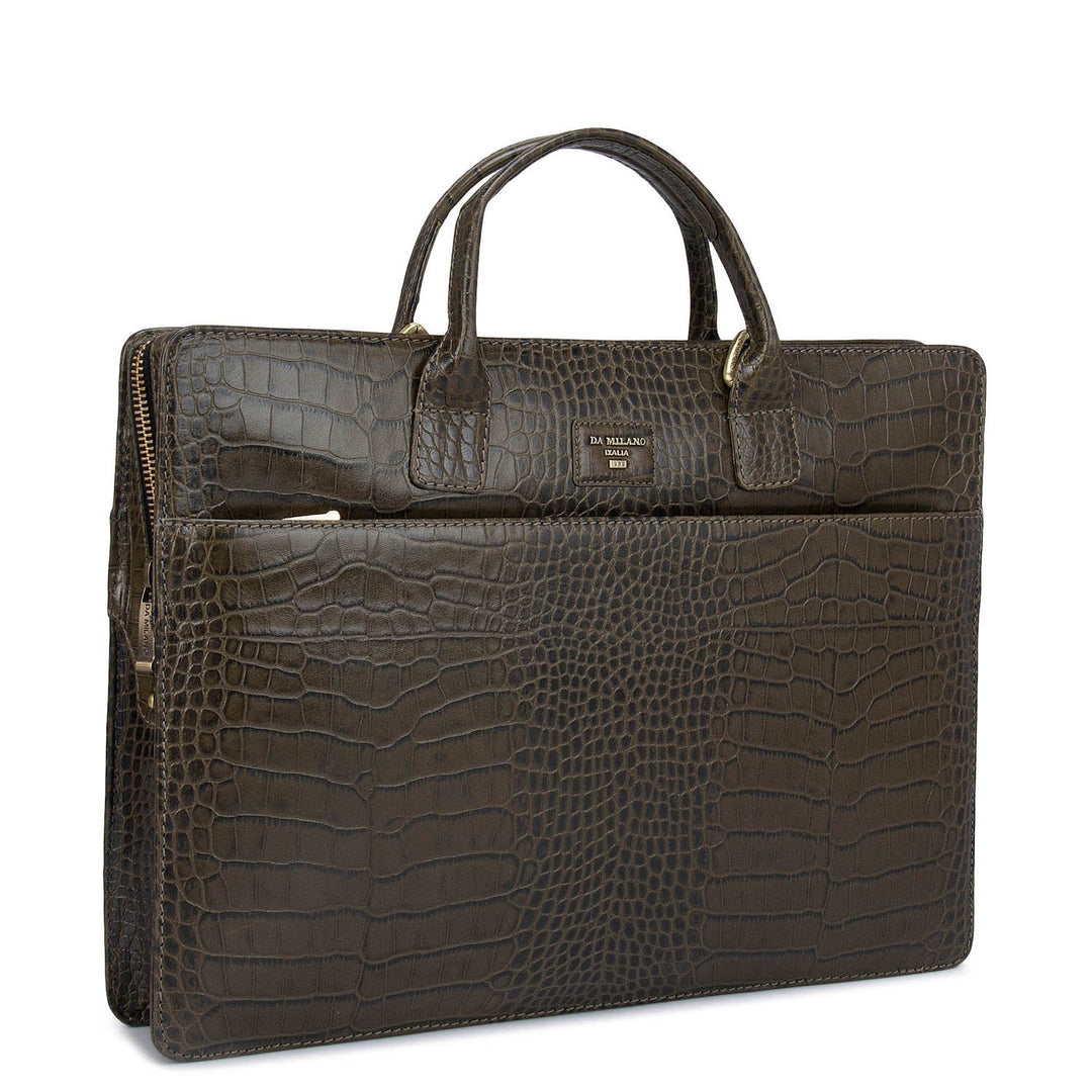 Military Green Croco Leather Computer Sleeve - Upto 14"