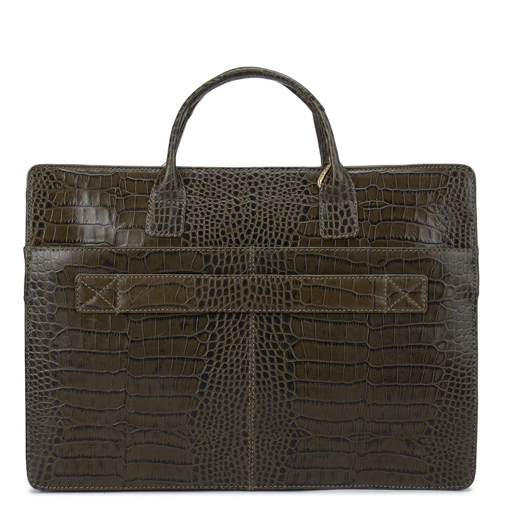 Military Green Croco Leather Computer Sleeve - Upto 14"