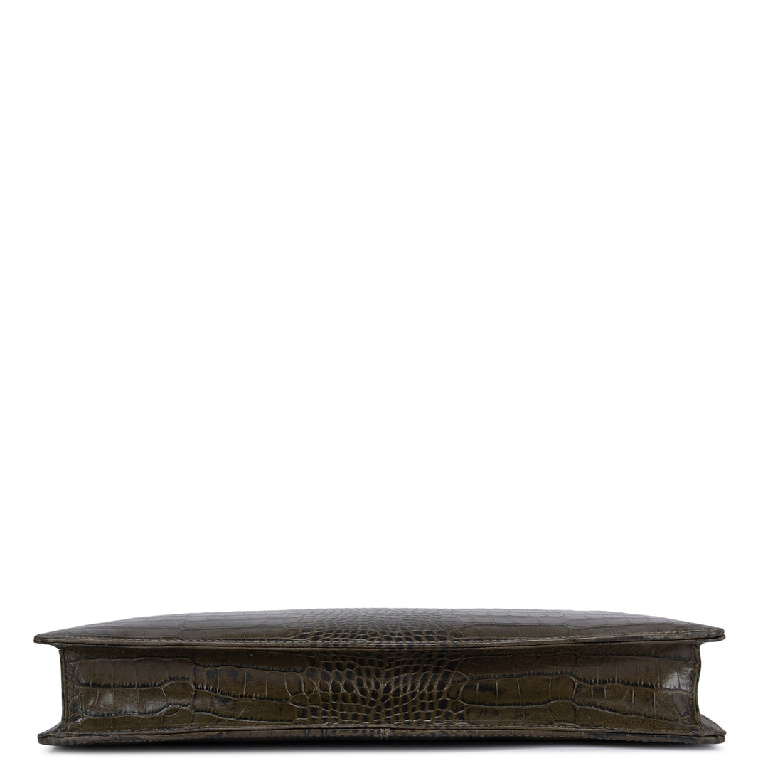 Military Green Croco Leather Computer Sleeve - Upto 14"