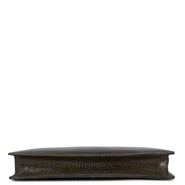 Military Green Croco Leather Computer Sleeve - Upto 14"