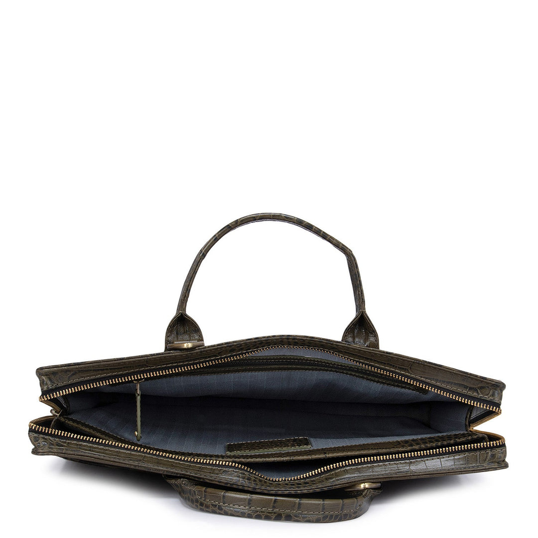 Military Green Croco Leather Computer Sleeve - Upto 14"