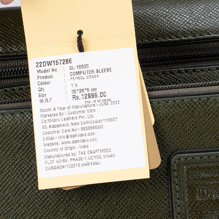 Green Franzy Leather Computer Sleeve - Upto 13"