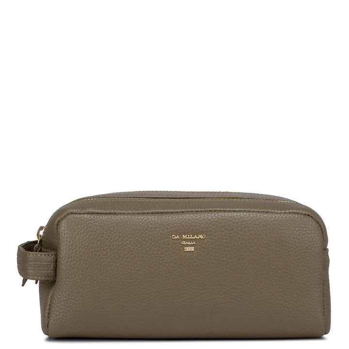 Wax Leather Vanity Pouch - Olive