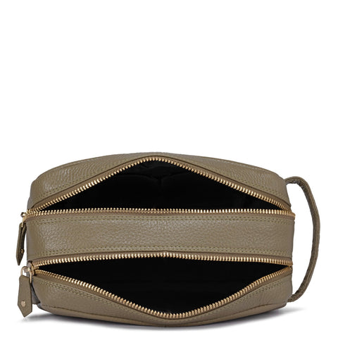 Wax Leather Vanity Pouch - Olive