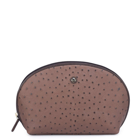 Ostrich Leather Vanity Pouch - Brown