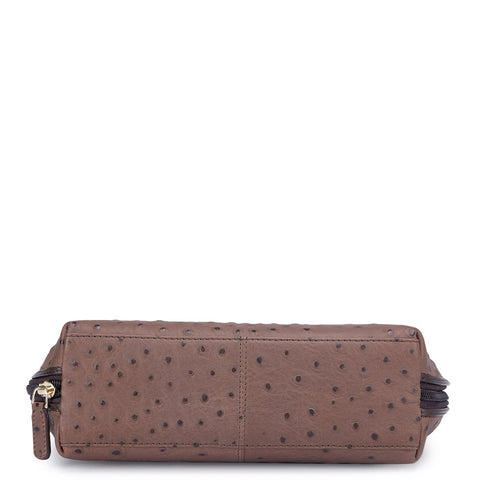 Ostrich Leather Vanity Pouch - Brown