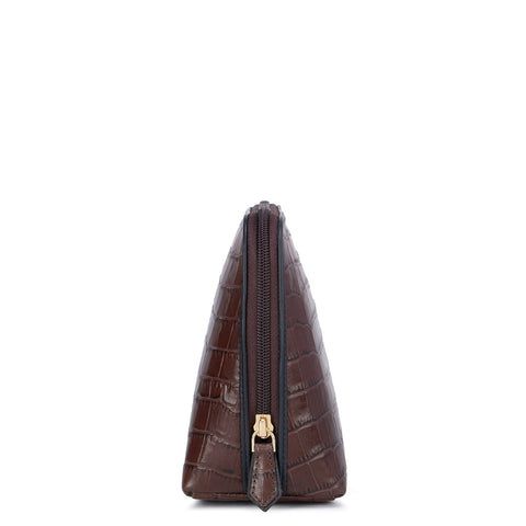 Brown Croco Effect Vanity Pouch