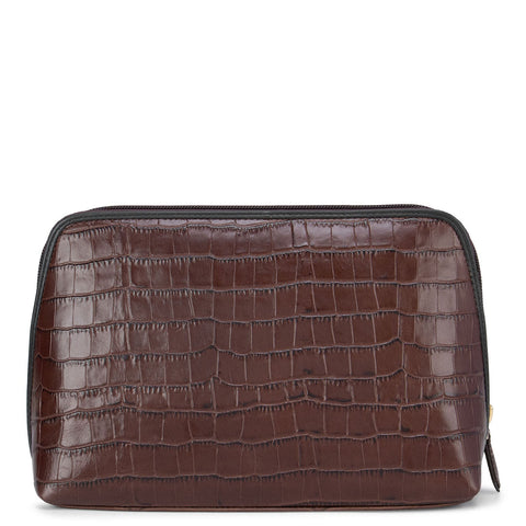 Brown Croco Effect Vanity Pouch