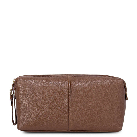 Wax Leather Vanity Pouch - Cognac