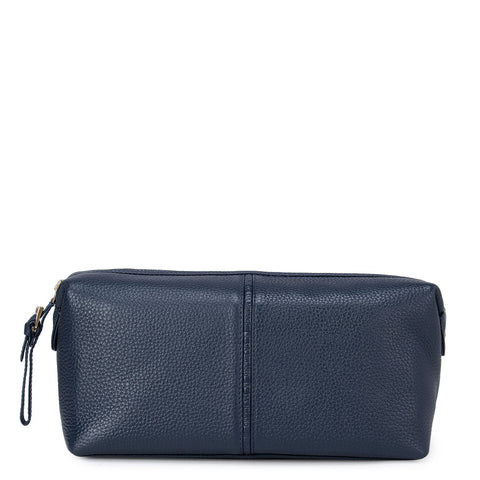 Wax Leather Vanity Pouch - Navy