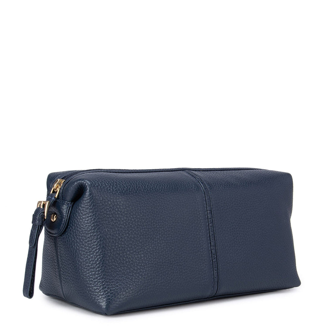 Wax Leather Vanity Pouch - Navy