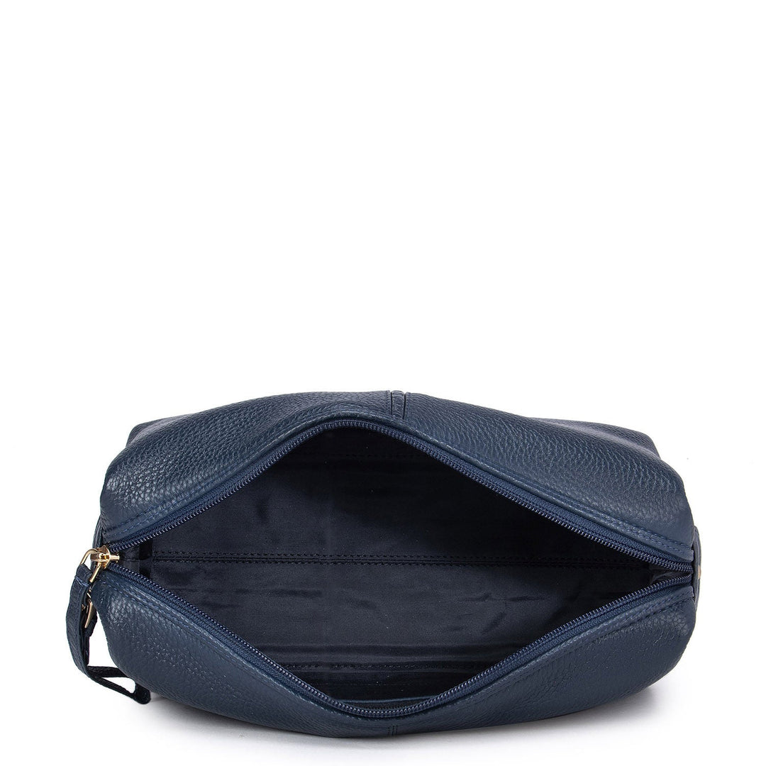 Wax Leather Vanity Pouch - Navy